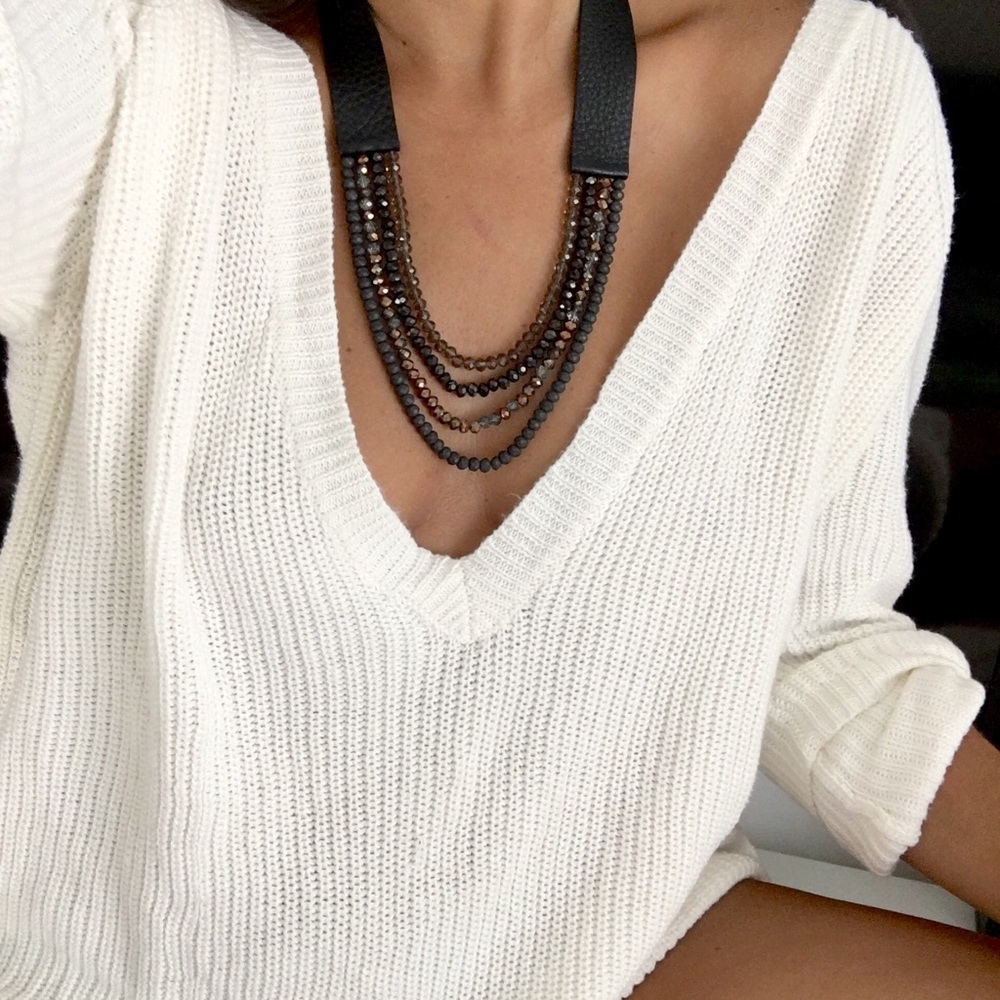 Genuine Leather and Beadwork Necklace