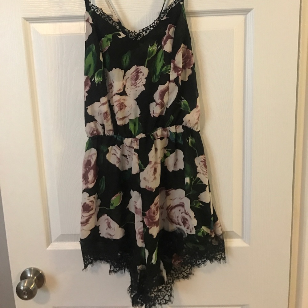 Lacy floral sheer nightie romper