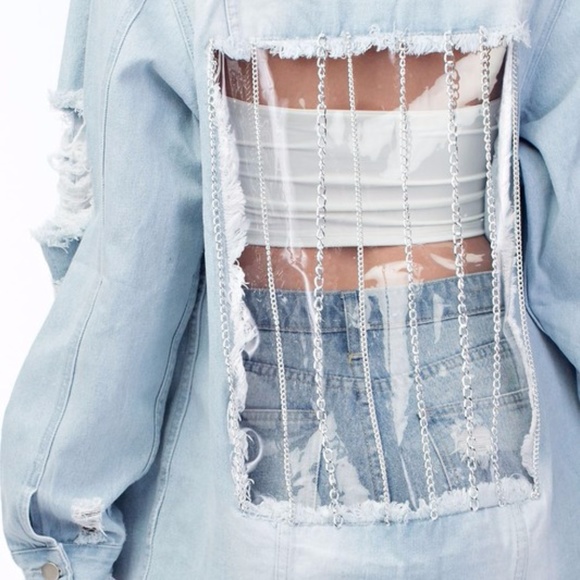 See-Thru Back Distressed Denim Jacket - Picture 4 of 5