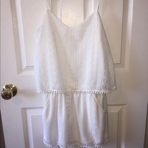 White crochet Pom Pom romper