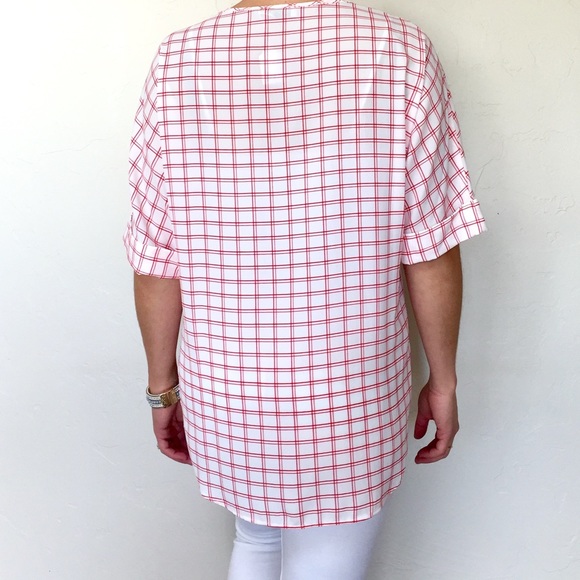 SOLD! Red & White Plaid Chiffon Top - Picture 3 of 5