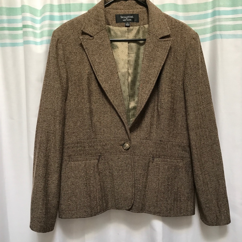 Herringbone Brown Blazer - Sz 14