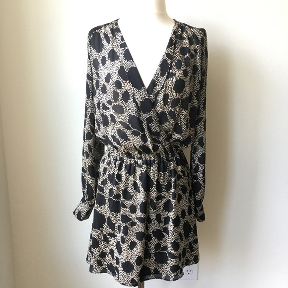Parker Dresses & Skirts - PARKER Black & Tan Dotted Dress Vee Neck Size S