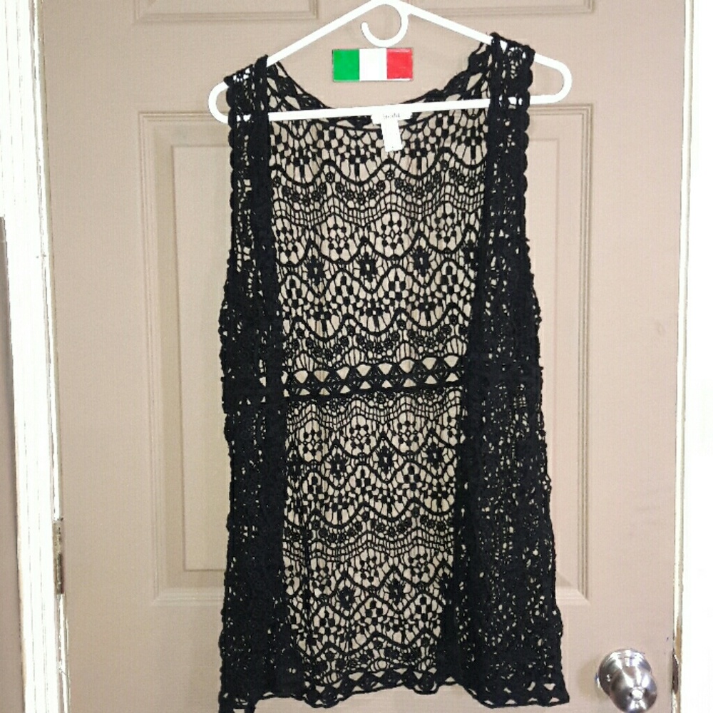 Black crochet vest