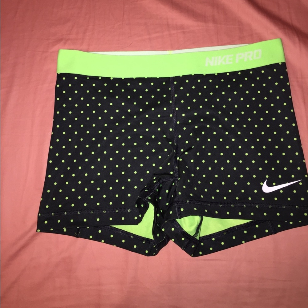 Black and Neon green polka dot Nike pro spandex