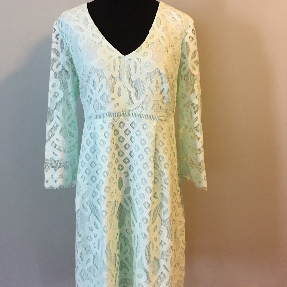 A Pea In The Pod Mint Green 3/4 Sleeve Lace Dress