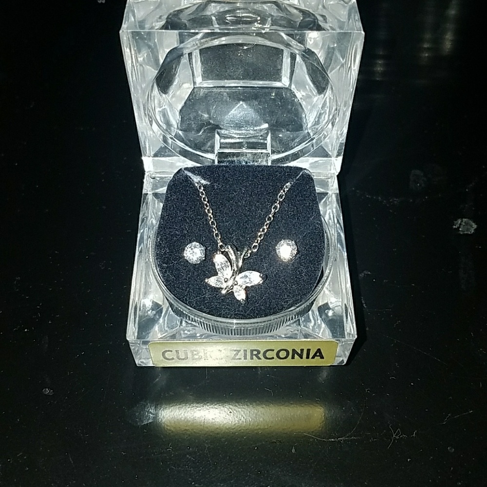 CZ butterfly necklace with studs