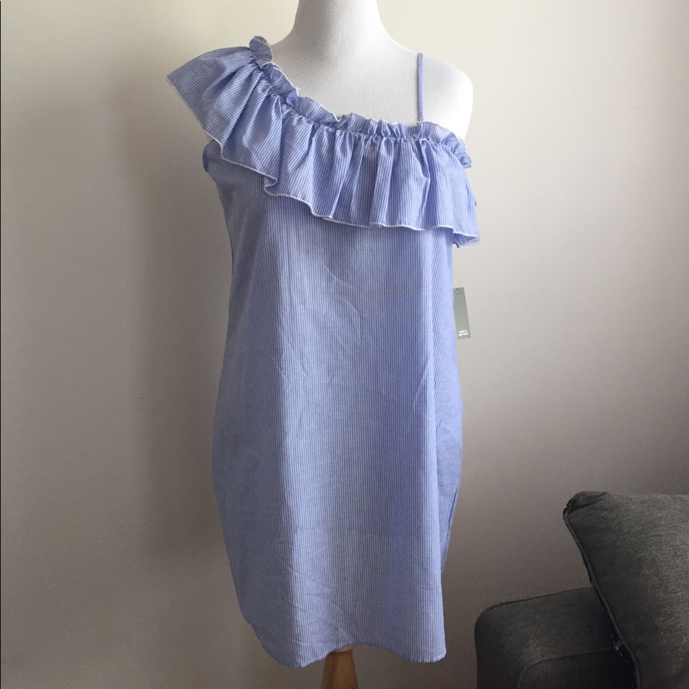 Light blue ruffled one shoulder dress