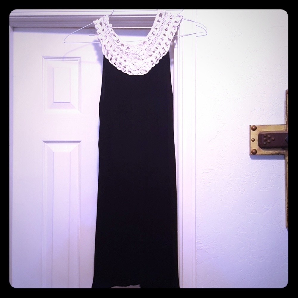 Crochet Top Black Cotton Dress