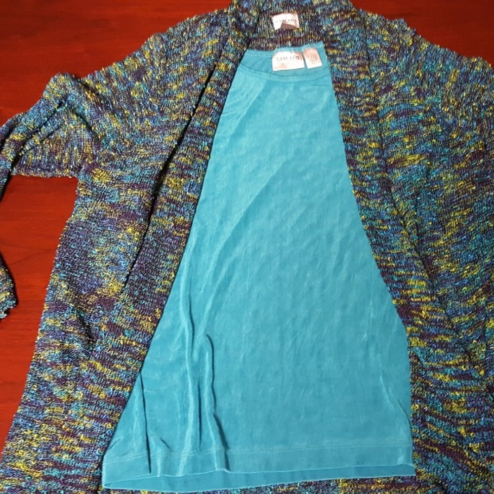 Chicos 2 piece Lot Multi Blue/Green Cardi + Top 2