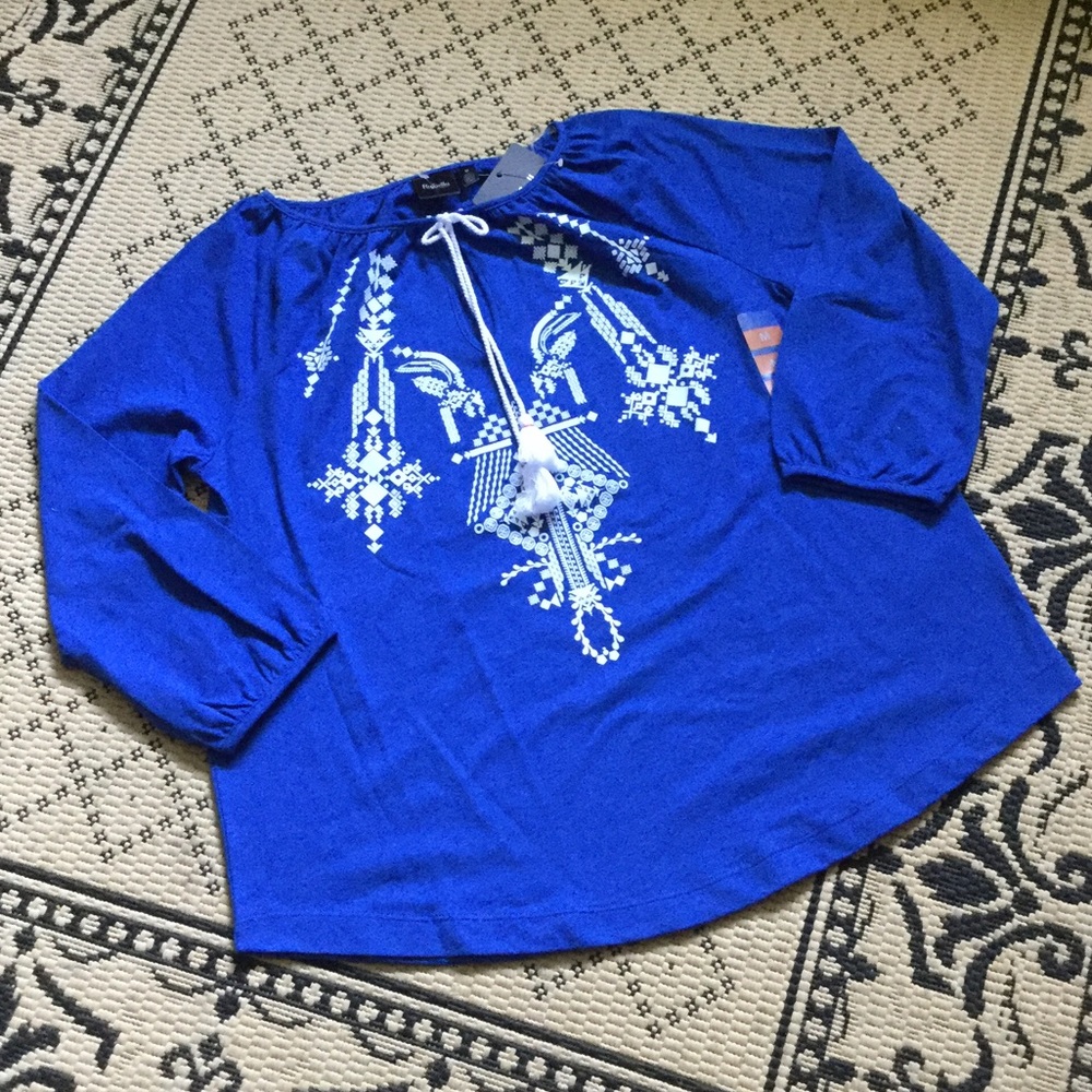 🆕 Rafaella Bright Blue Boho Peasant Top🦋🌼🌸 - Picture 1 of 3