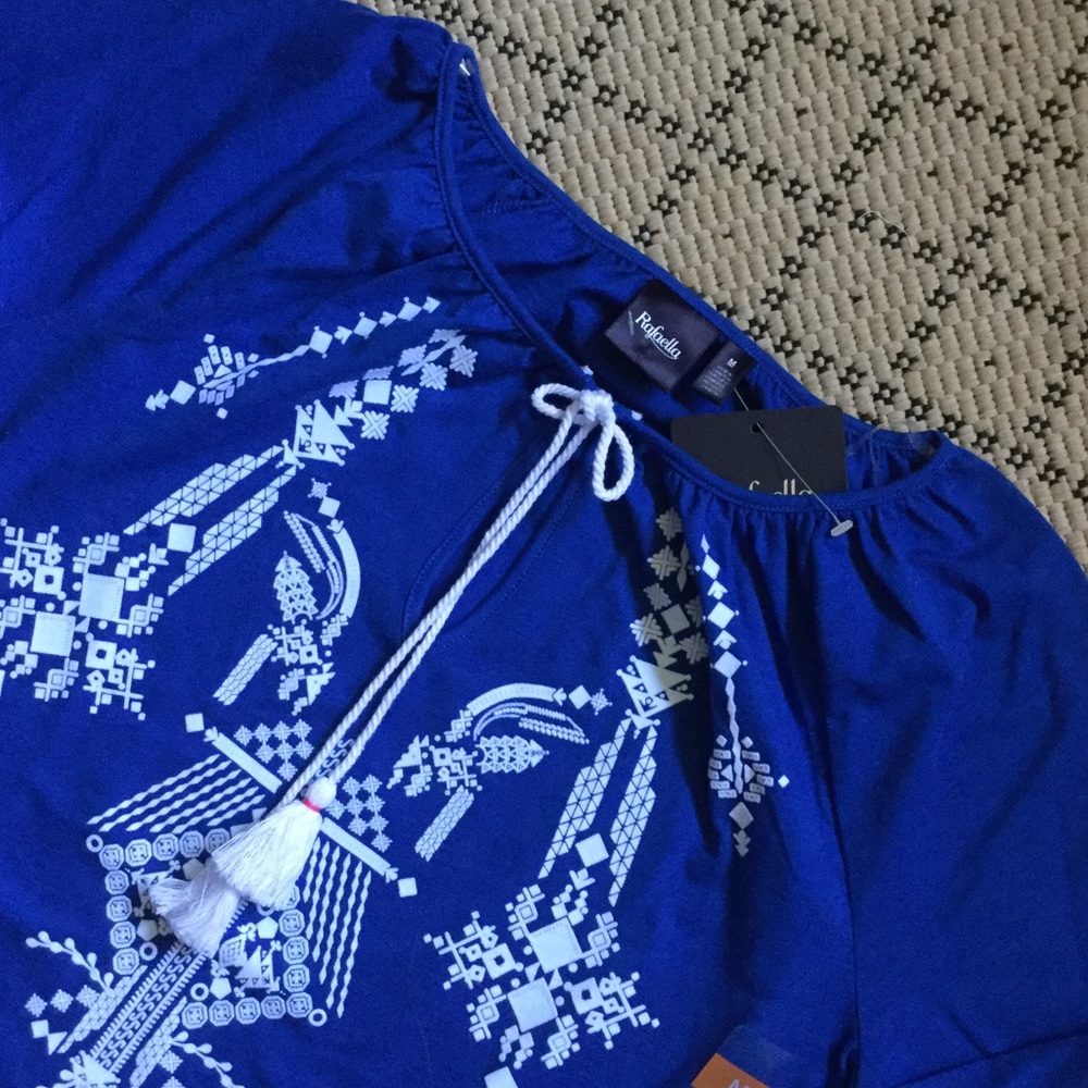 🆕 Rafaella Bright Blue Boho Peasant Top🦋🌼🌸 - Picture 2 of 3