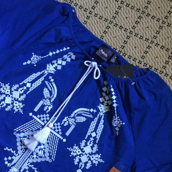 🆕 Rafaella Bright Blue Boho Peasant Top🦋🌼🌸 - Picture 2 of 3