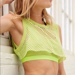 silence + noise lime mesh crop top NWOT