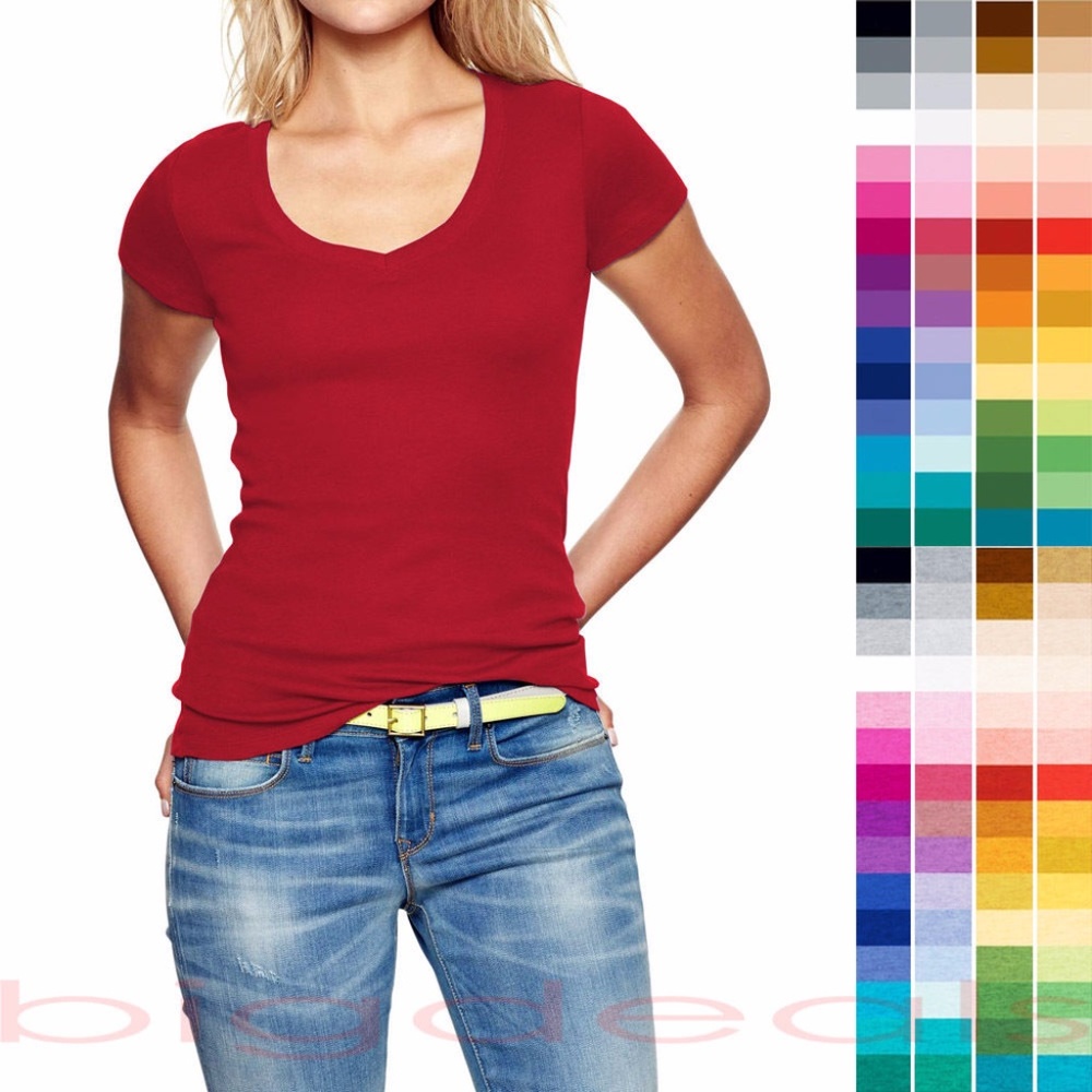 New Red Basic V Neck T Shirt