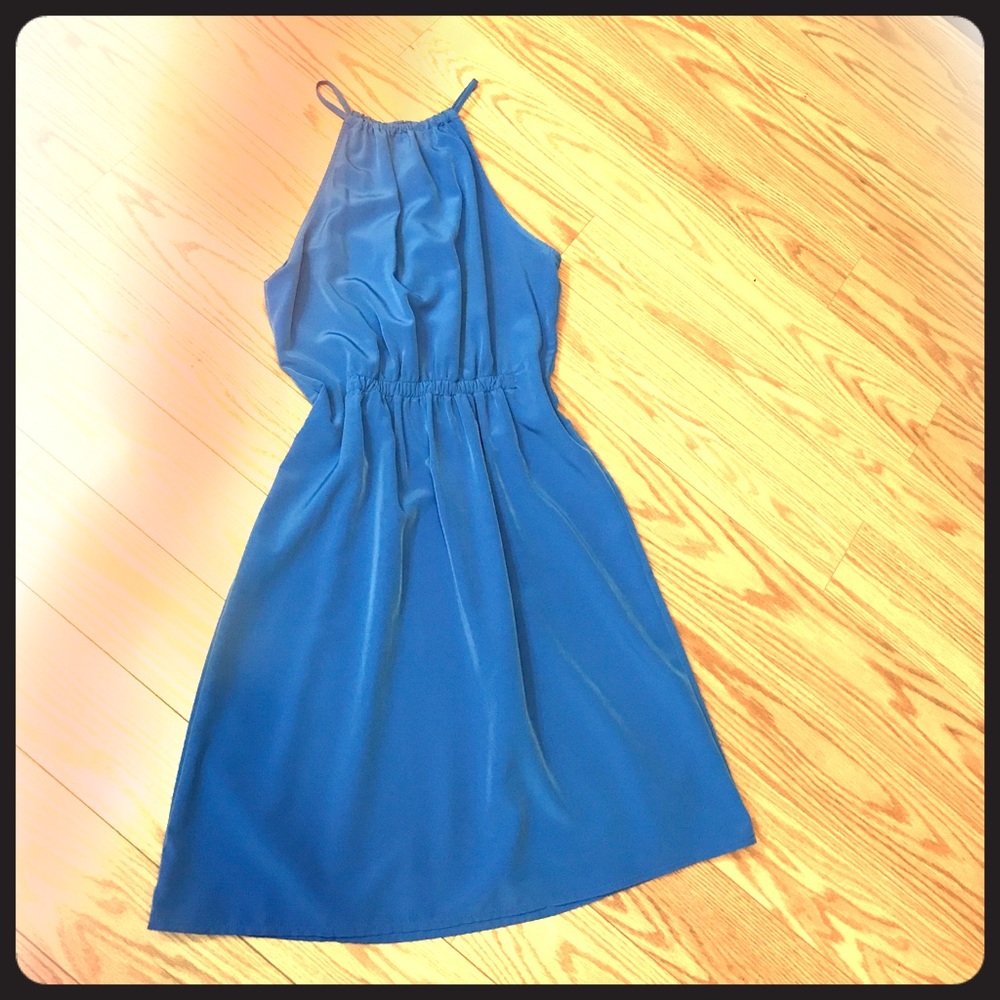 ZARA periwinkle blue halter dress w/ key hole back
