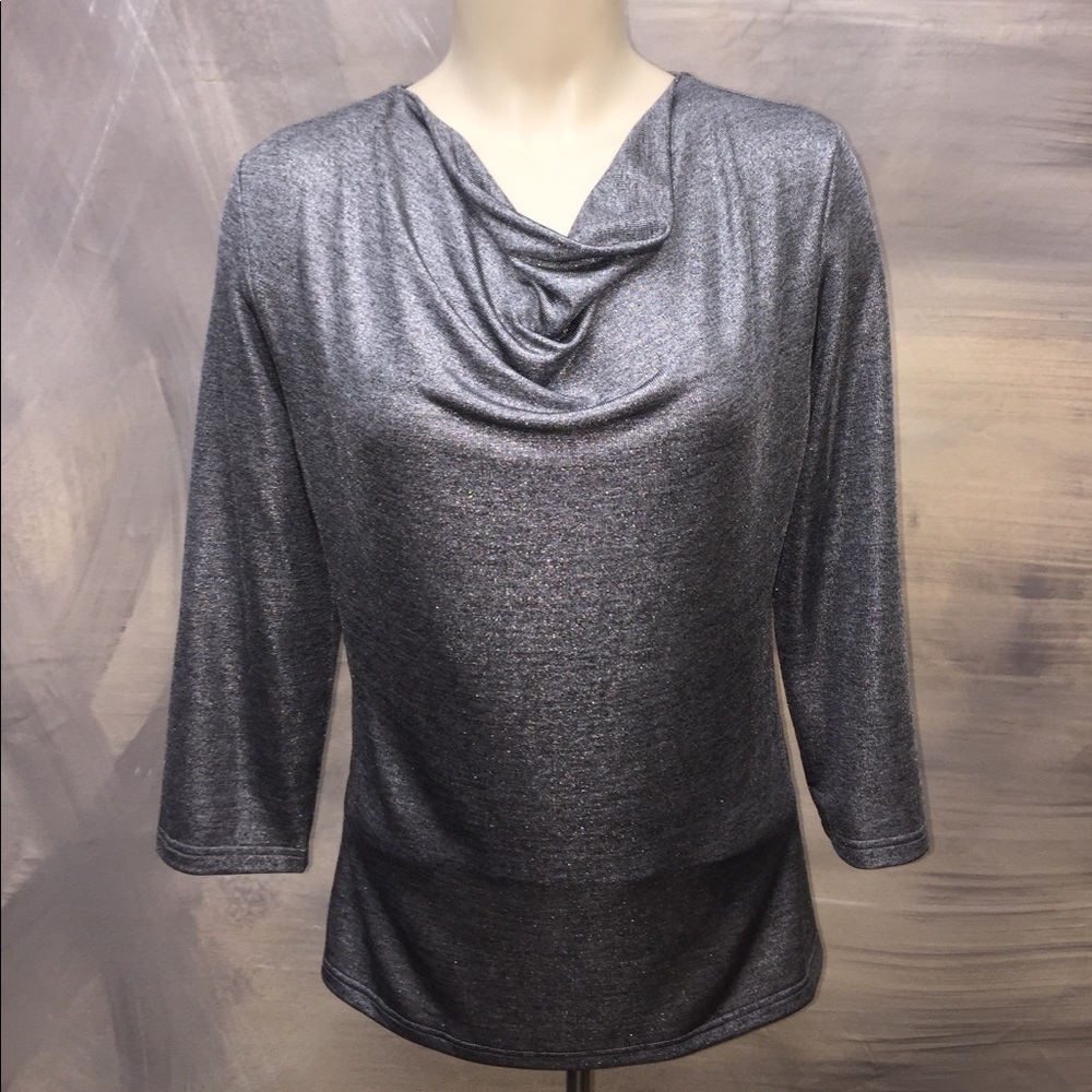 Metallic Silver Cowl Neck Top