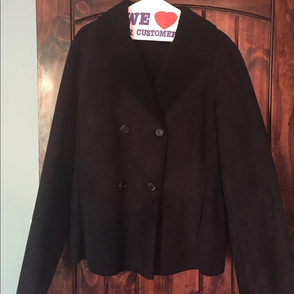 Faux Black Suede Pea Coat