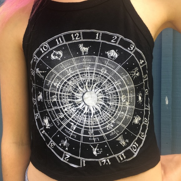 Tops - black halter/crop top with zodiac