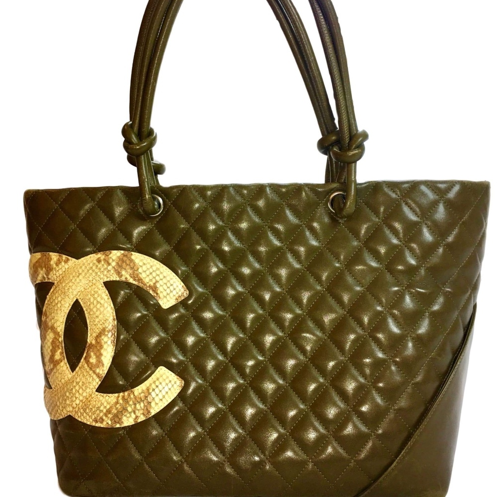 Chanel Green Lambskin Large Ligne Tote Bag