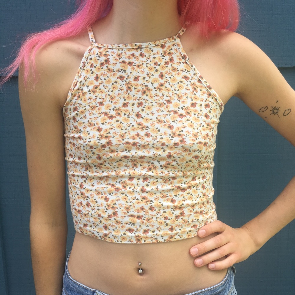 yellow flower halter top