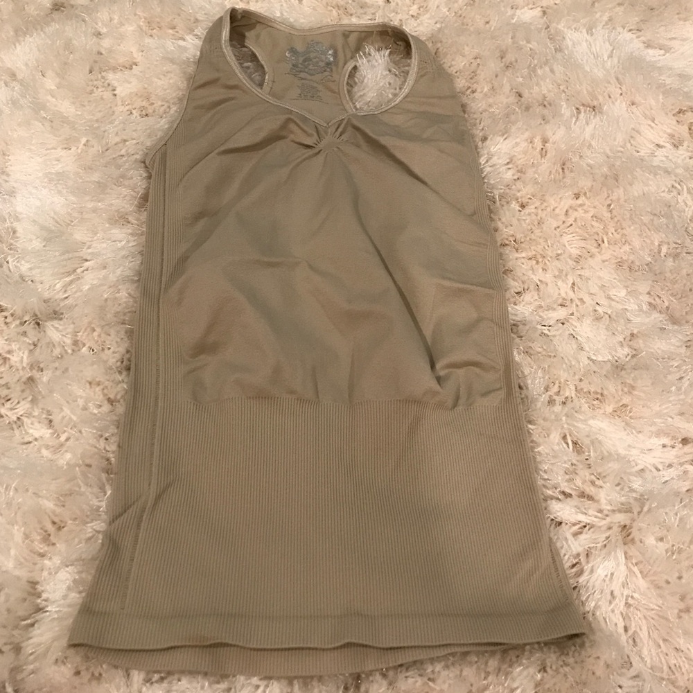 Stretchy razor back sand colored ribbed tank
