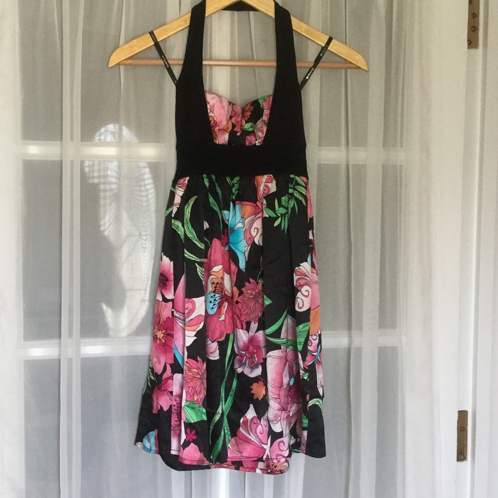 Bebe floral halter mini dress