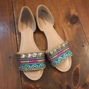 Sequined Open Toe Flats