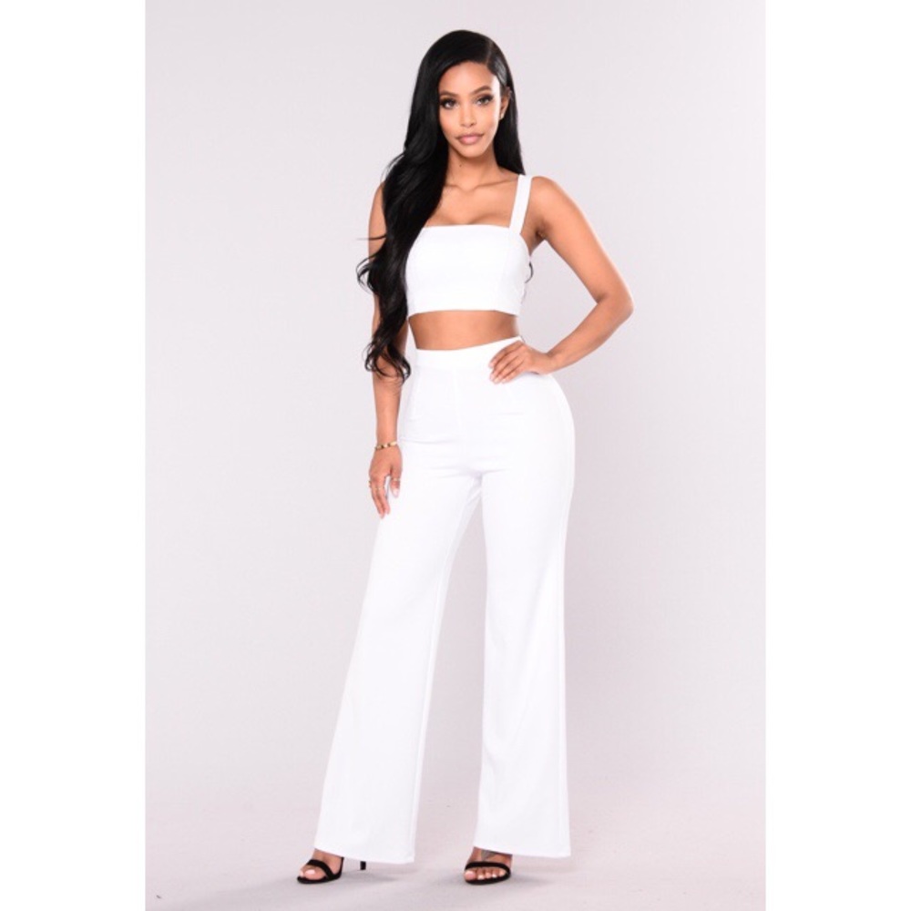 White Set Pants and Croo Top