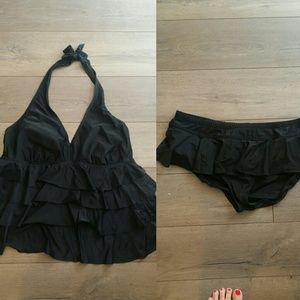Black ruffle tankini