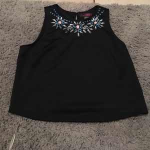 XL Black Crop Tank with Jewels