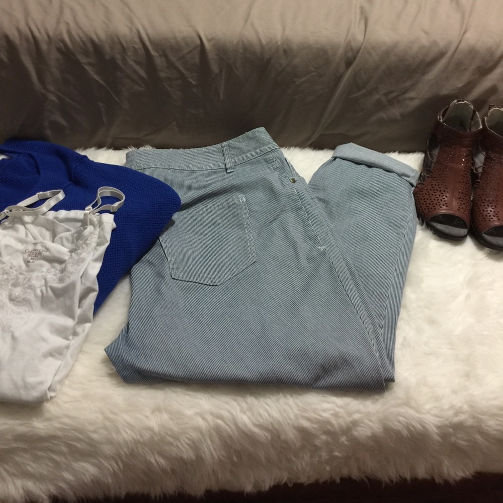 Lane Bryant blue pinstripe jeans. Worn 3x