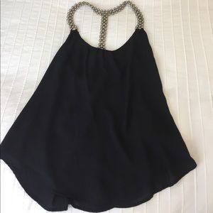 Black flows racer tank with silver beads