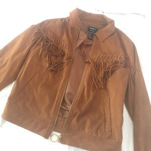 brown suede fringe jacket size medium