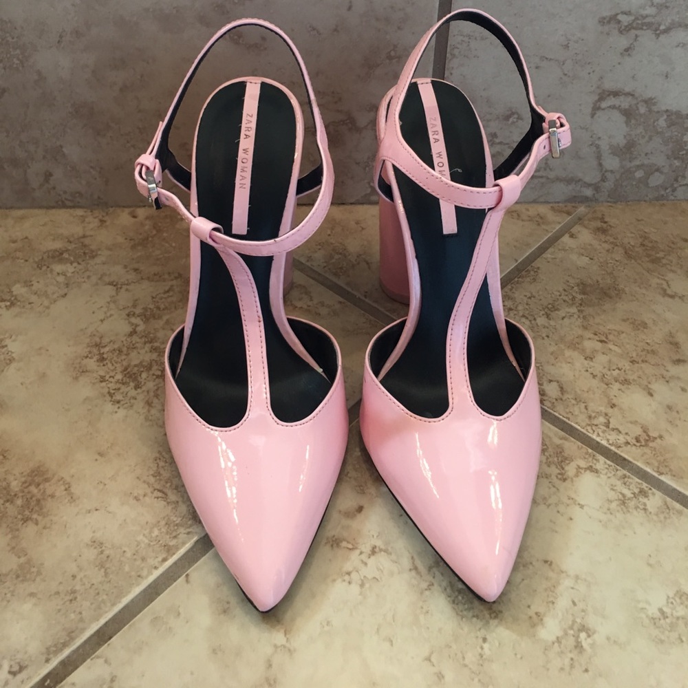 Baby pink Zara block  heels