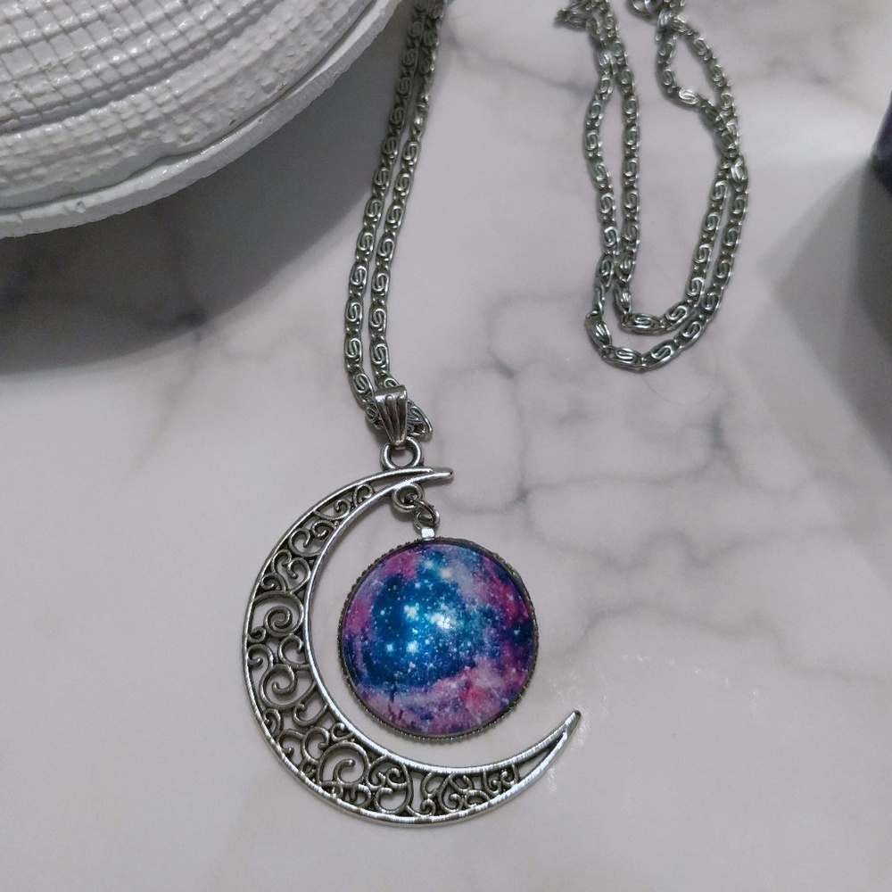Crescent Moon & Galaxy Necklace
