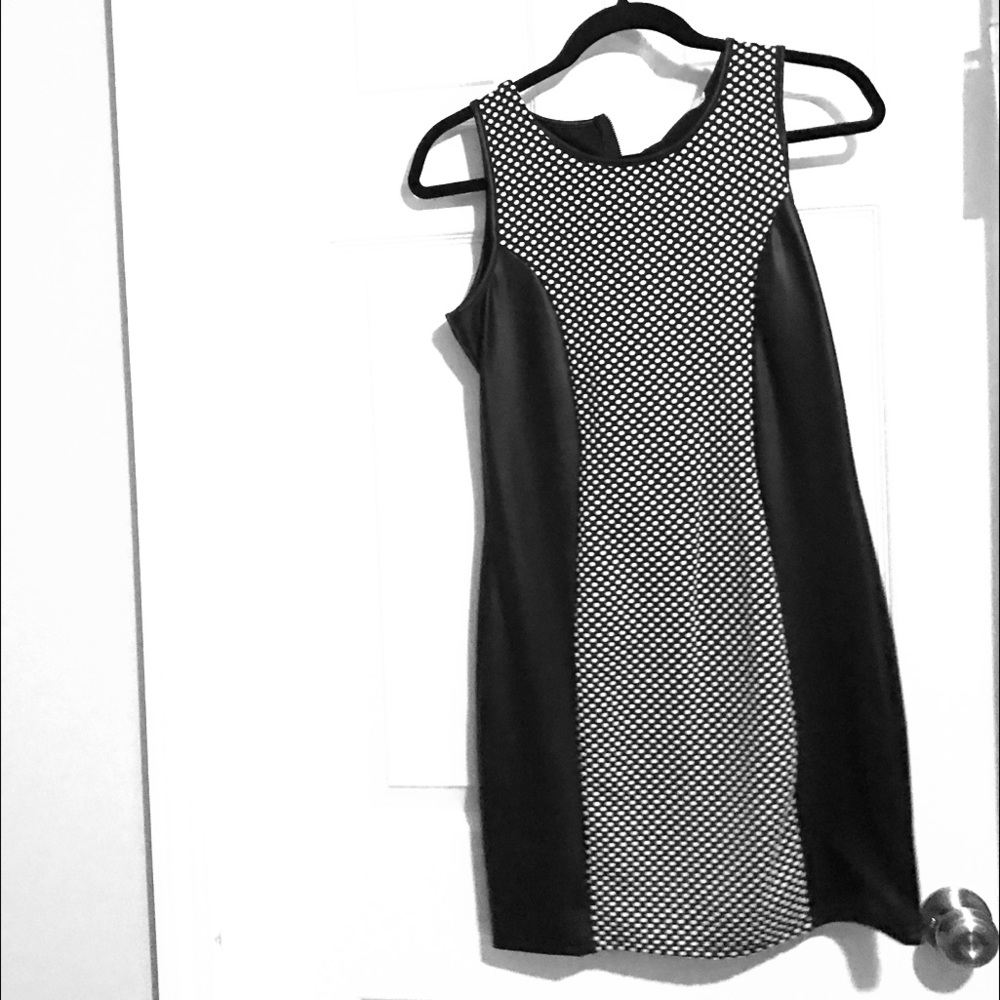 Black and white dress with leather sides