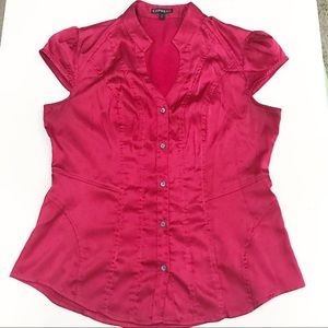 Express cap sleeve raspberry pink top L