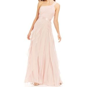 One-shoulder tiered chiffon gown