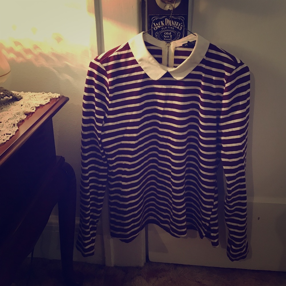 Long Sleeve Striped Peter Pan Pointed Collar Shirt