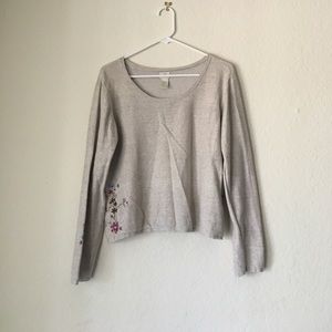 Tan sweater with floral embroidered design