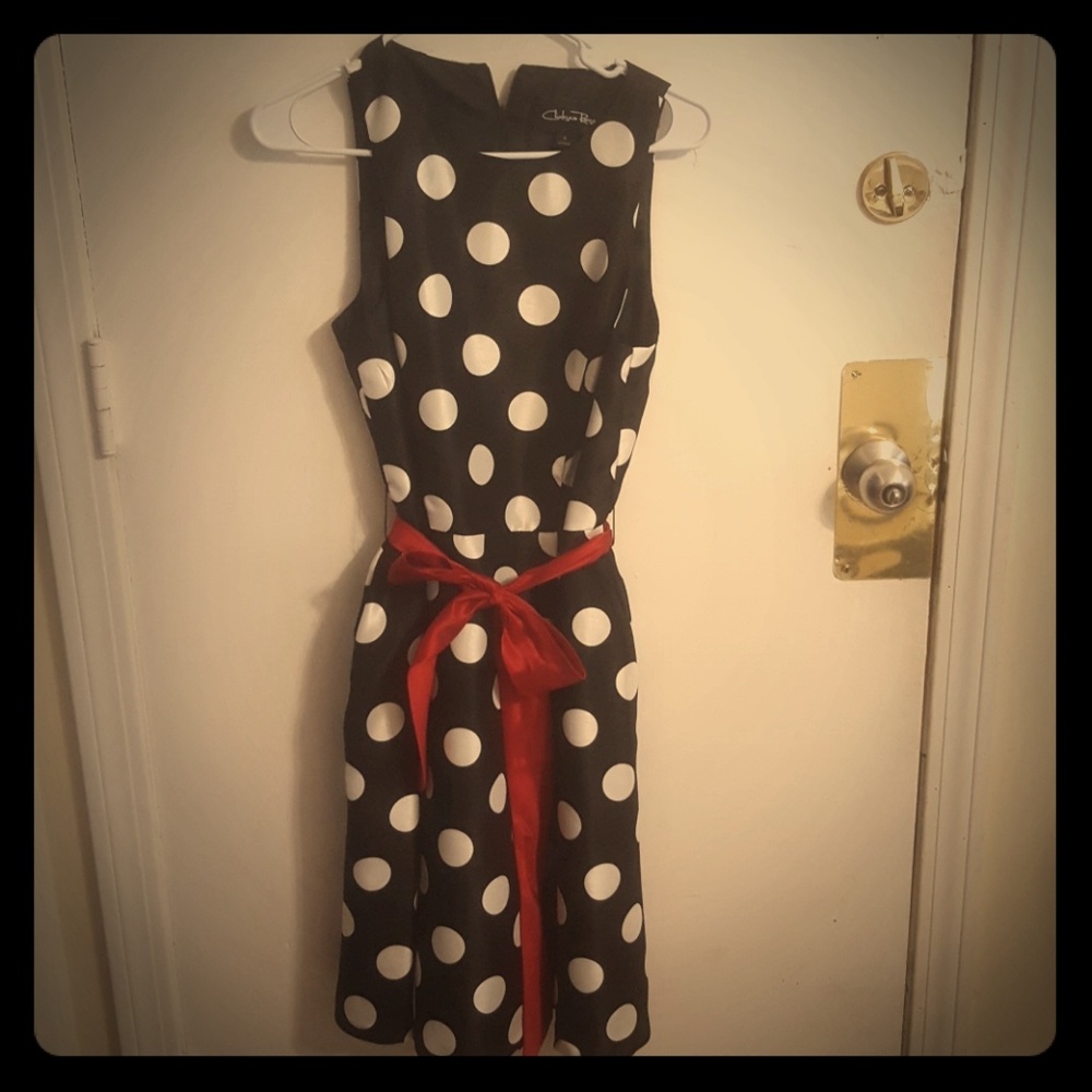 A black and white polka dotted dress