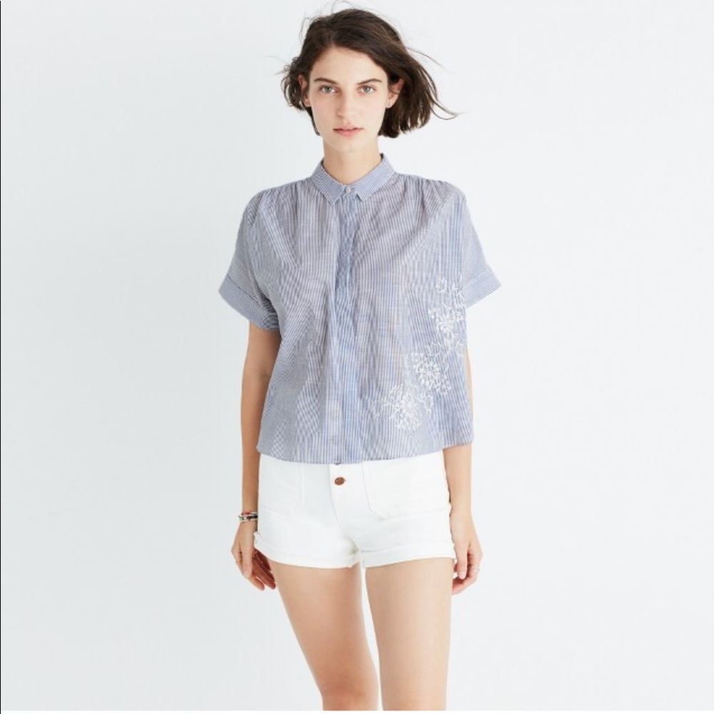Madewell- Embroidered Cropped Blouse