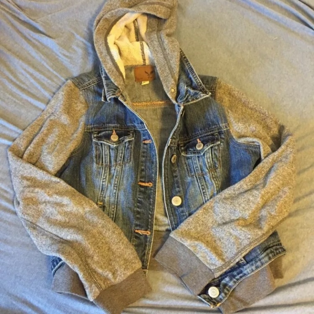 American Eagle denim/knit hoodie jacket