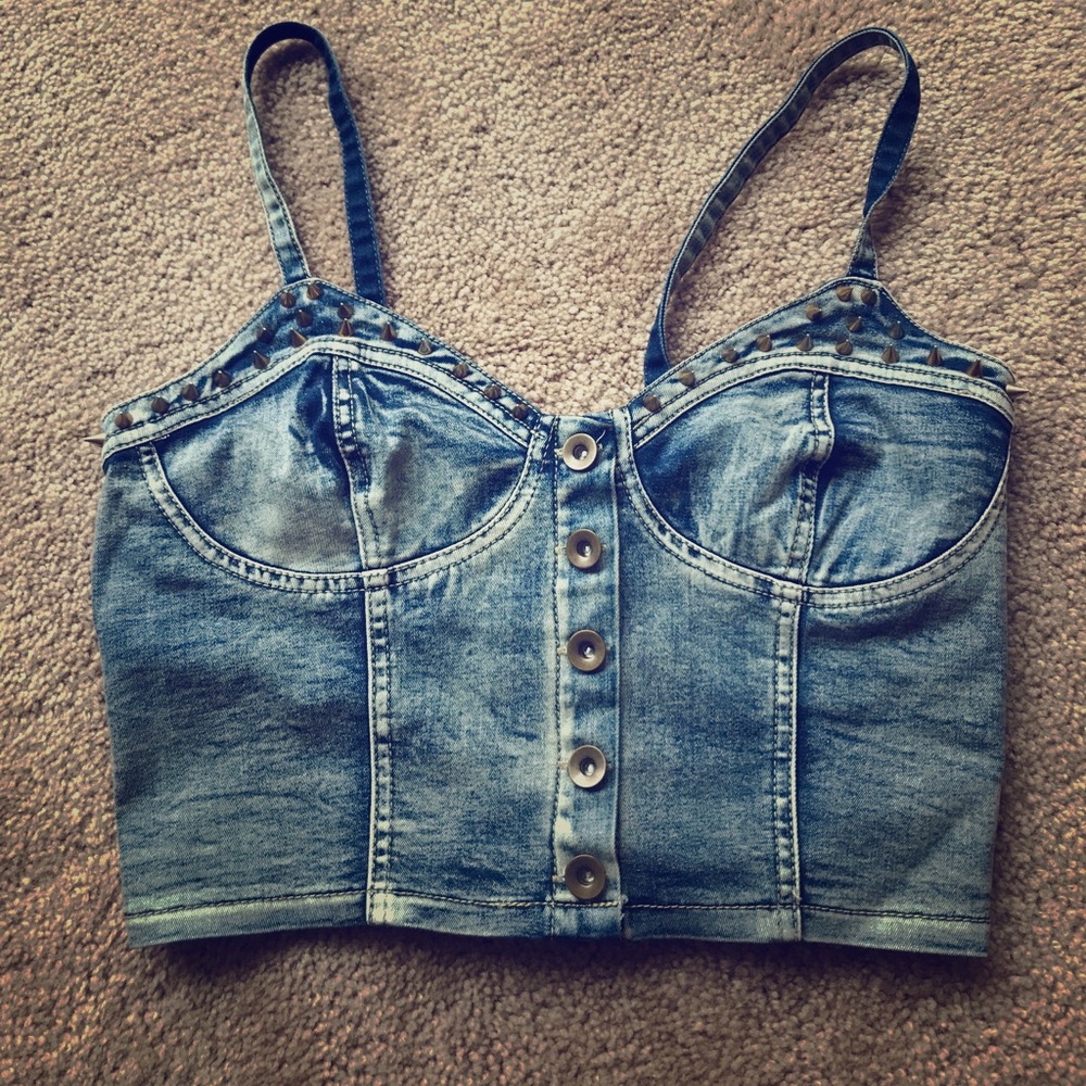 🔥 Spiked Denim Crop Top