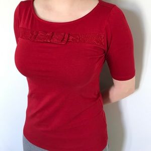 New Ann Taylor XSP red shirt with lace bow