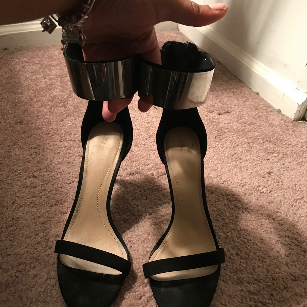 Zara High Heel Sandal With Metallic Ankle Strap