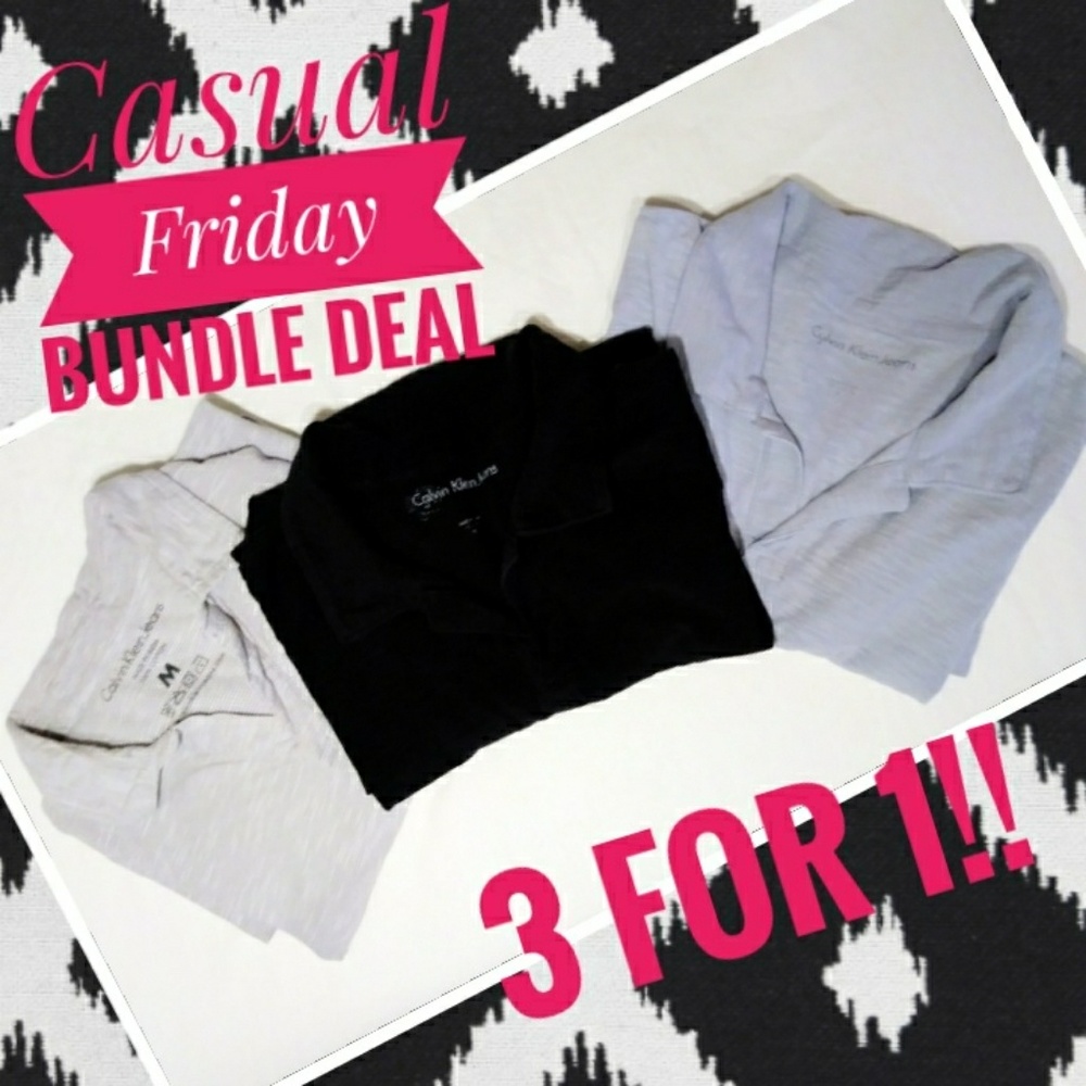 3 Calvin Klein Jeans buttonless polo shirts BUNDLE