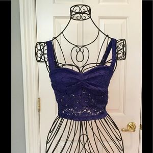 Blue lace crop top