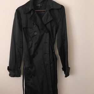 Satin black trench coat